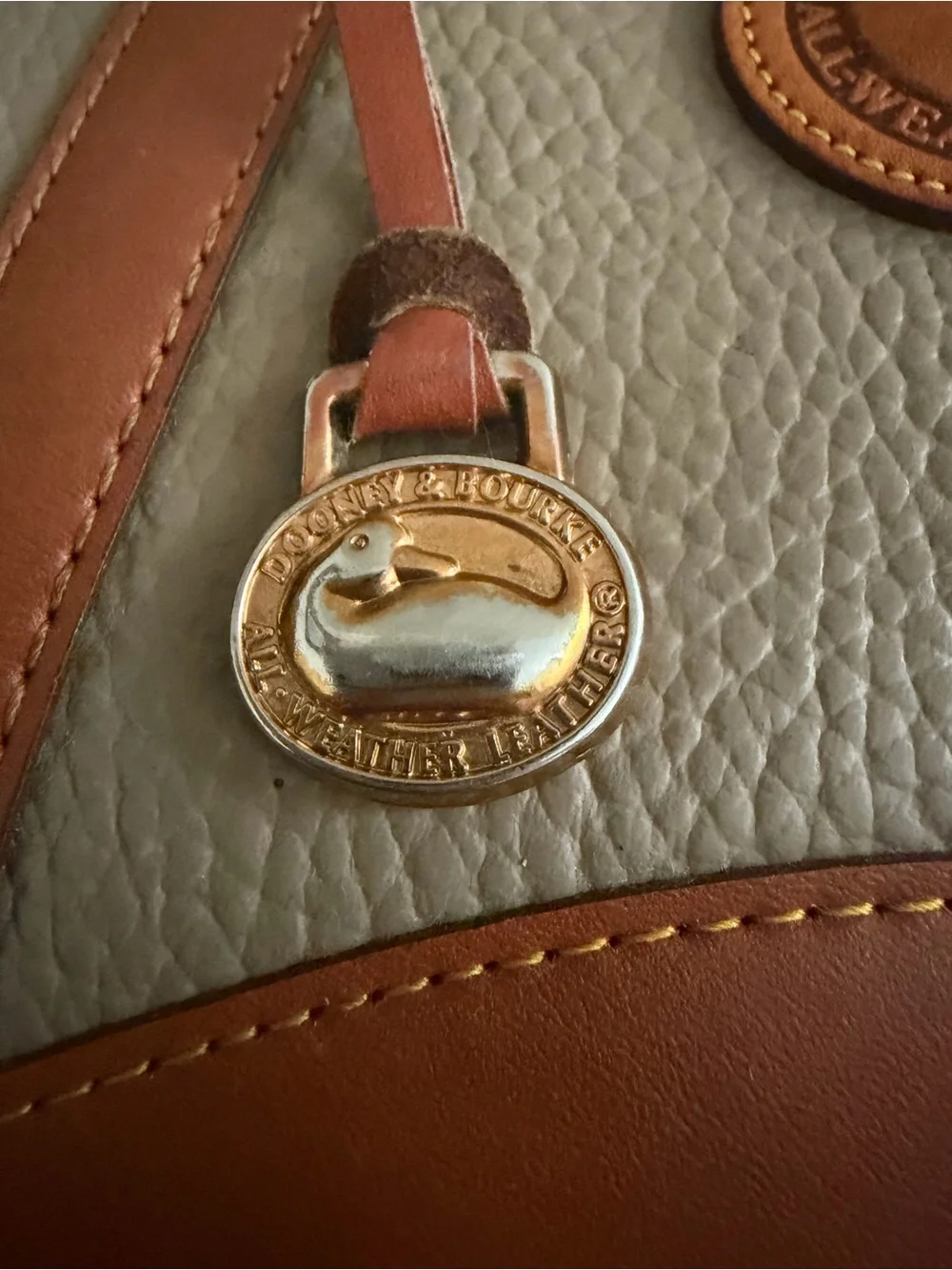 Vintage Dooney & Bourke All Weather Leather Khaki and Brown Leather Trim Bag